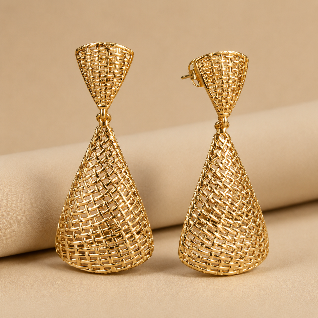 Amani Gold Woven Statement Earrings | Handcrafted African-Inspired Drop Earrings