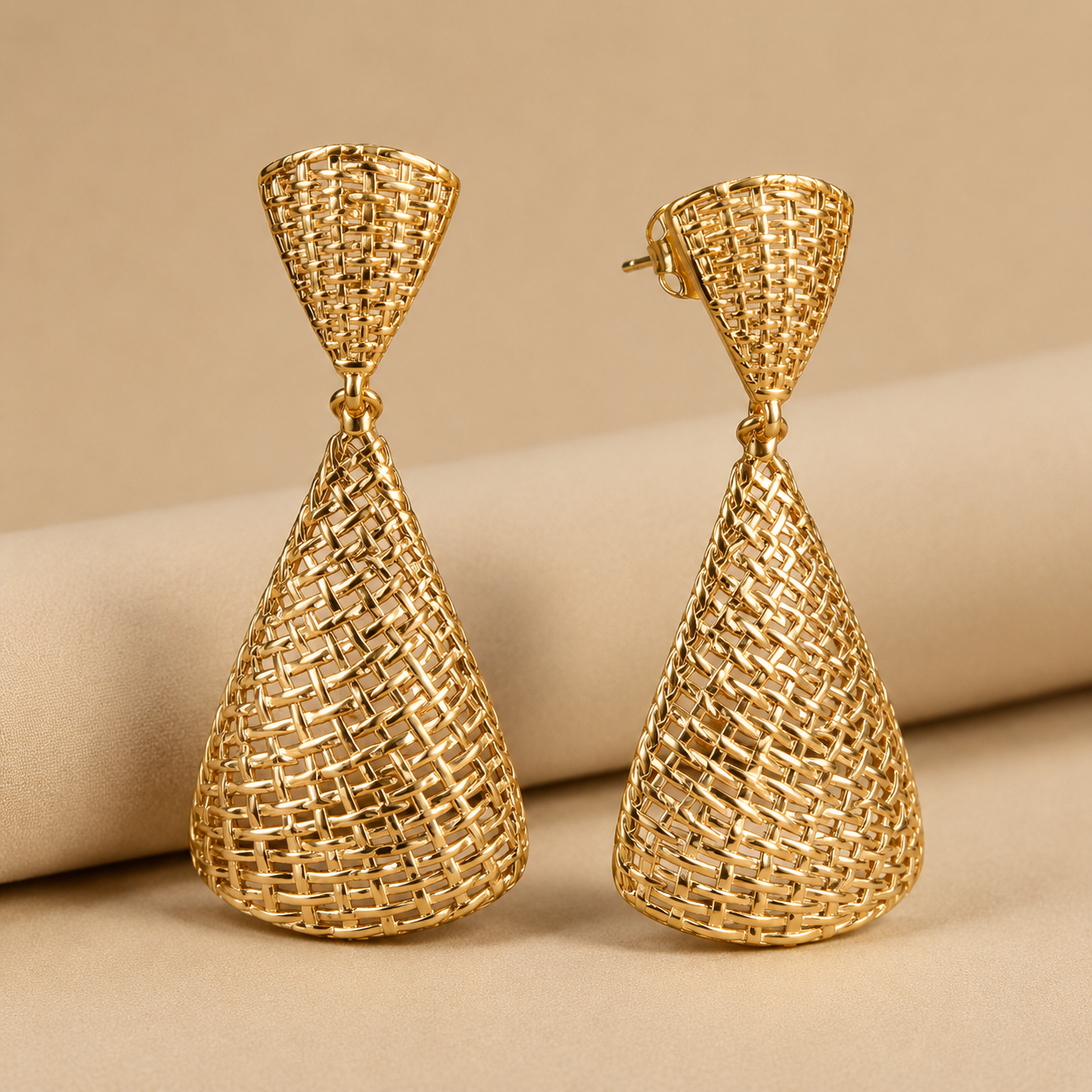 Amani Gold Woven Statement Earrings | Handcrafted African-Inspired Drop Earrings