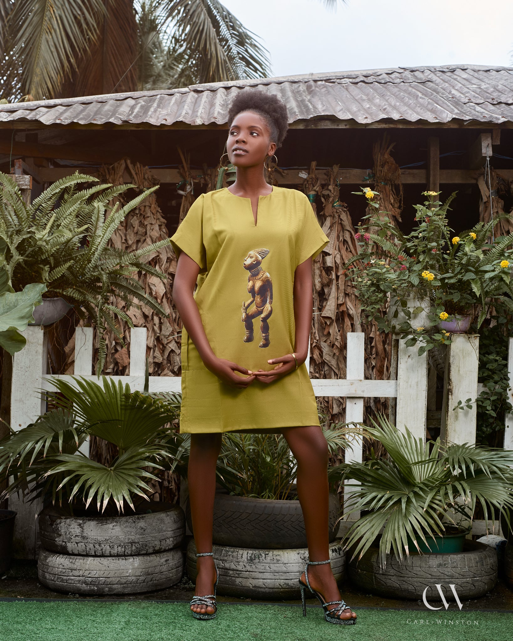 Bangwa Queen Essence Dress Yellow with pockets Bangwa Tribe Cameroon Heritage Carl-Winston
