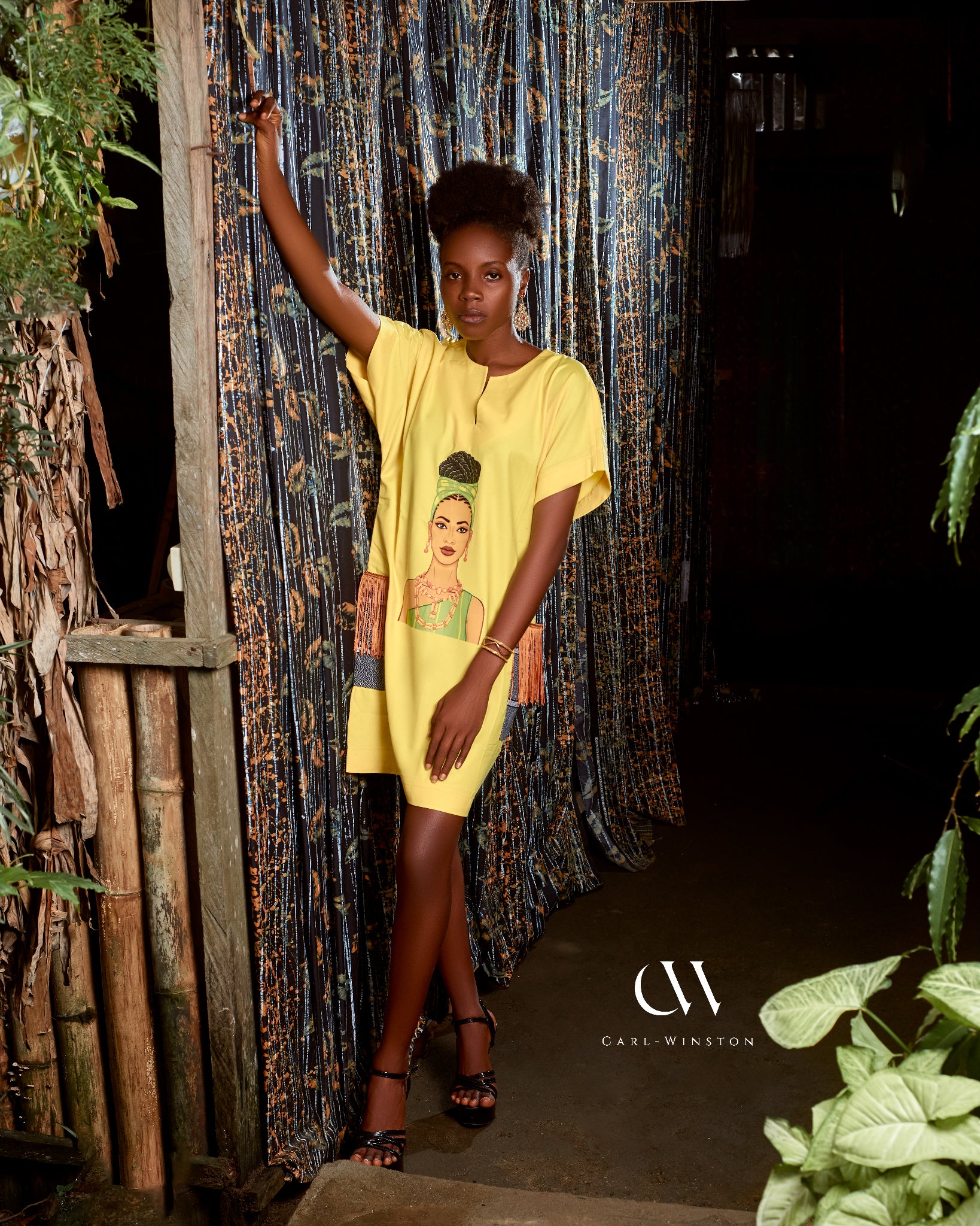 Braided Heritage Kente Pocket Dress yellow loose fitting large pockets Carl-Winston