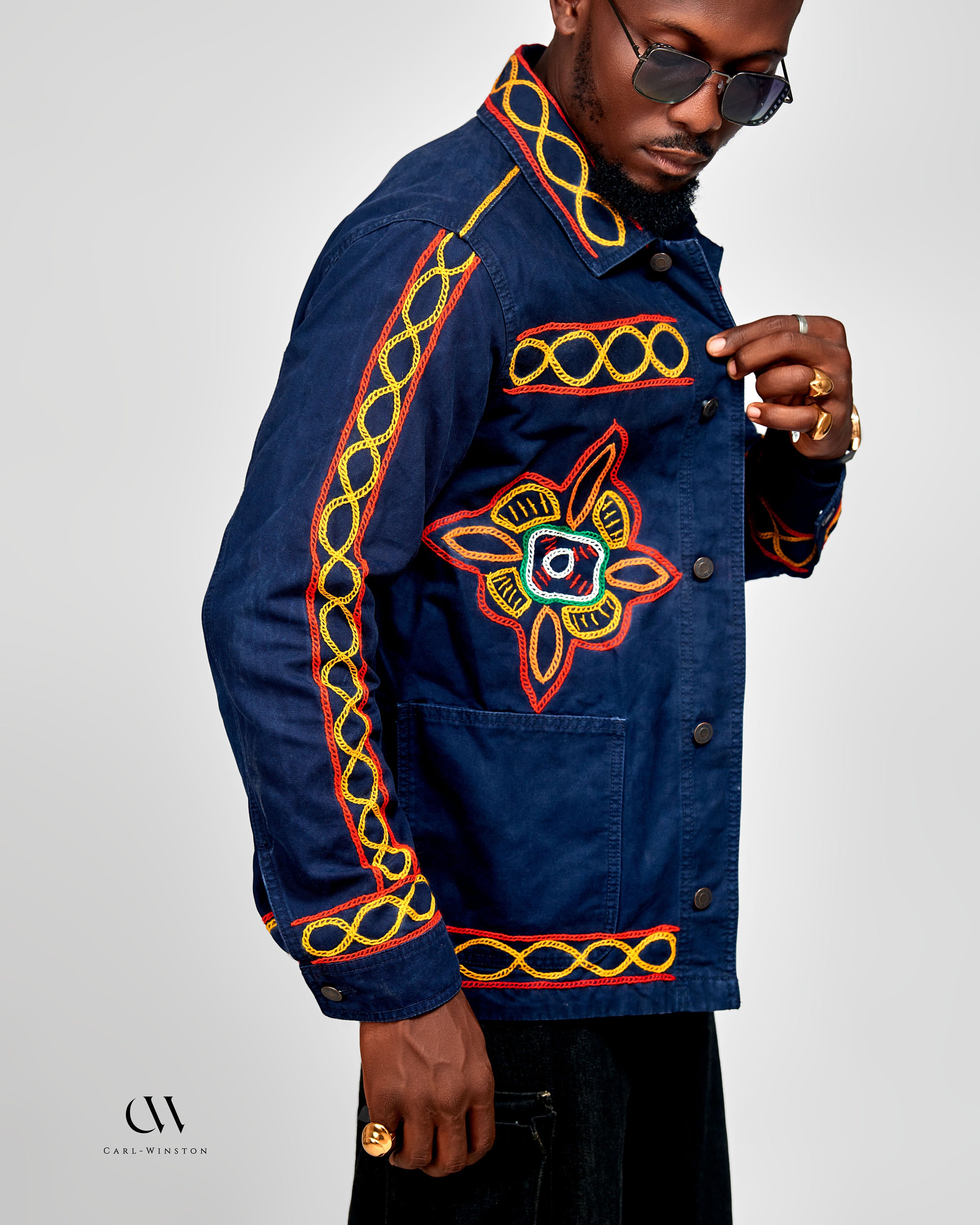 Carl-Winston Heritage Upcycled Coated Canvas Chore Jacket | Hand-Embroidered African Outerwear