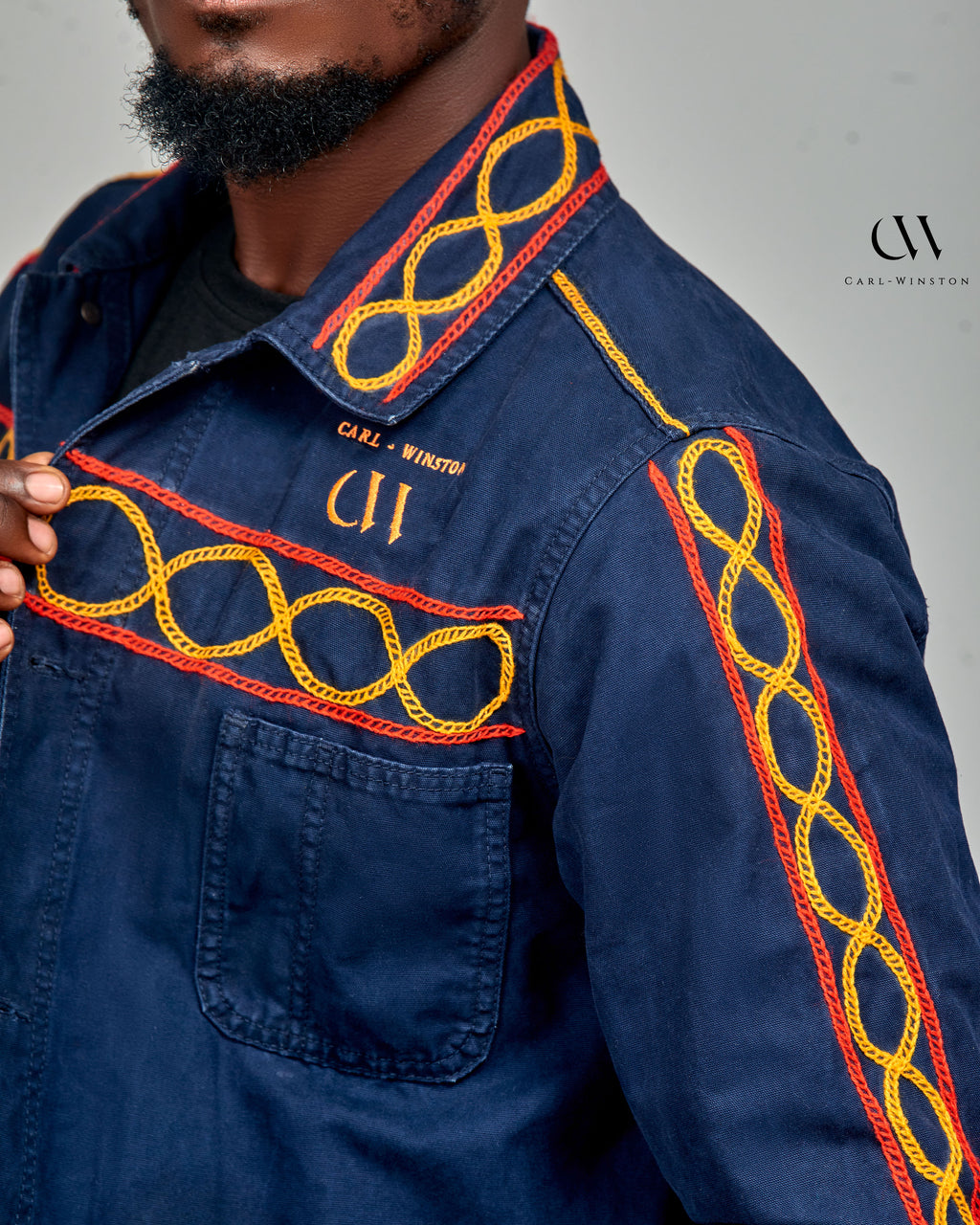 Carl-Winston Heritage Upcycled Coated Canvas Chore Jacket | Hand-Embroidered African Outerwear