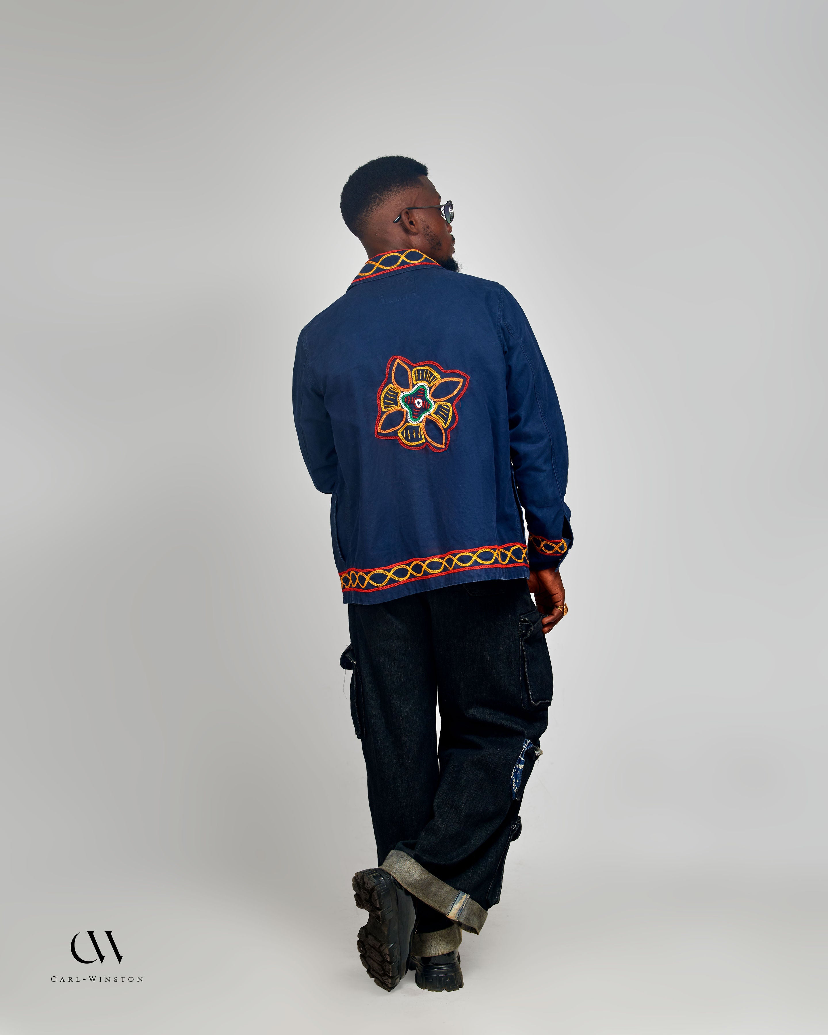 Carl-Winston Heritage Upcycled Coated Canvas Chore Jacket | Hand-Embroidered African Outerwear