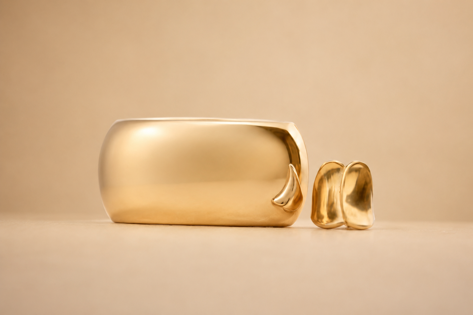 Carl-Winston Sculptural Gold Cuff & Statement Ring Set