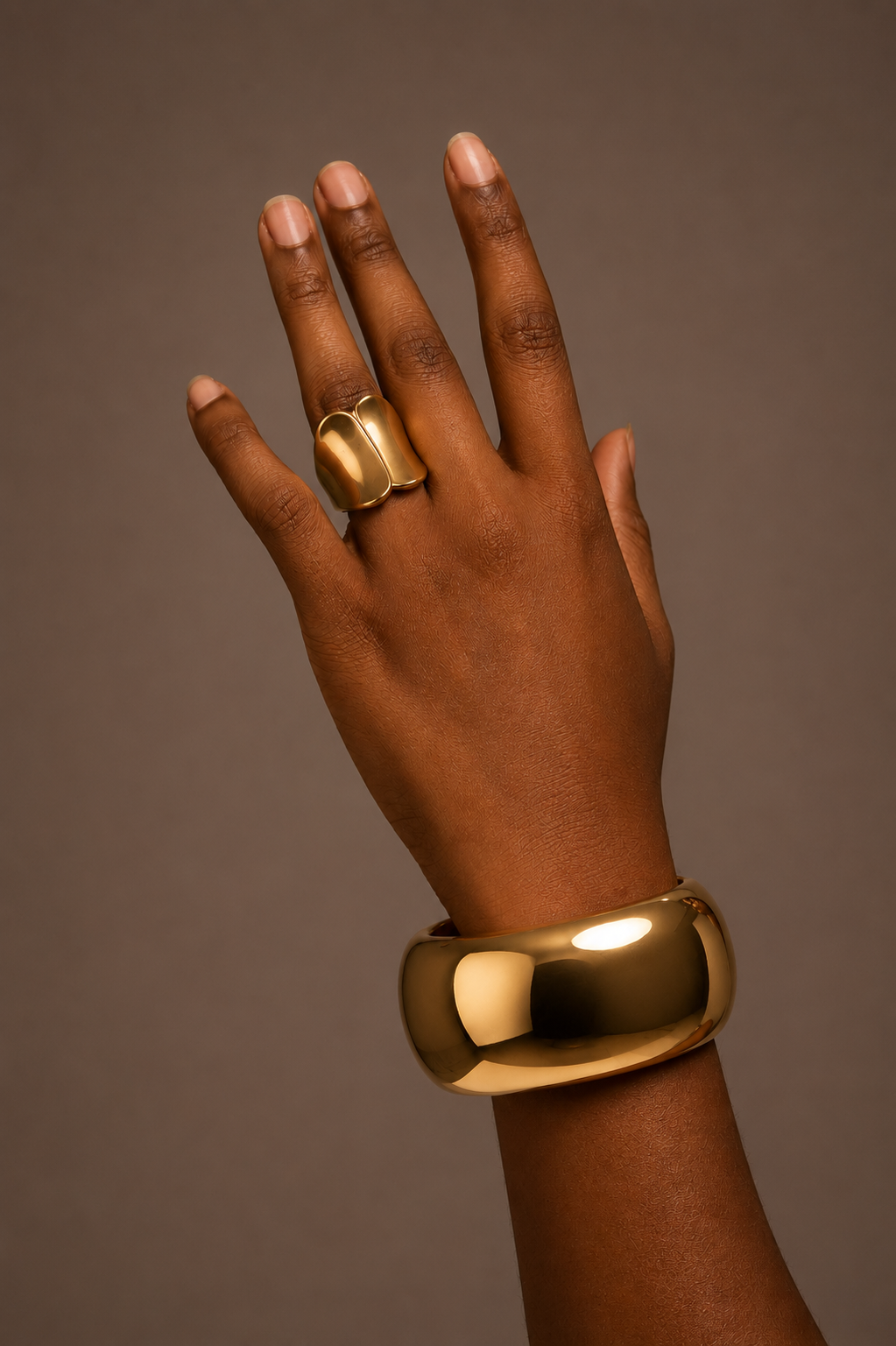 Carl-Winston Sculptural Gold Cuff & Statement Ring Set