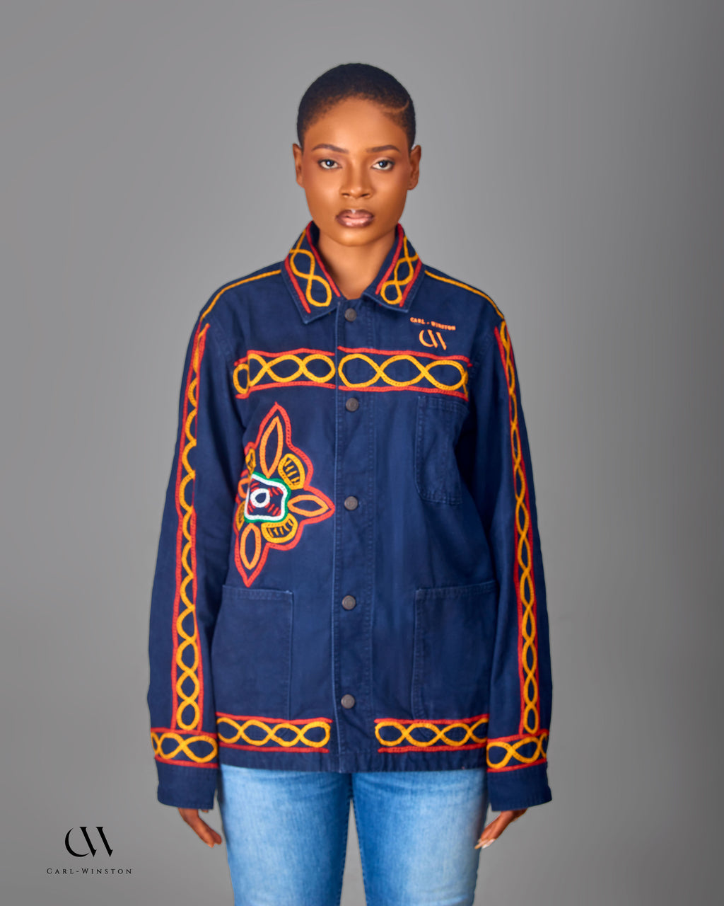 Carl-Winston Heritage Upcycled Coated Canvas Chore Jacket | Hand-Embroidered African Outerwear