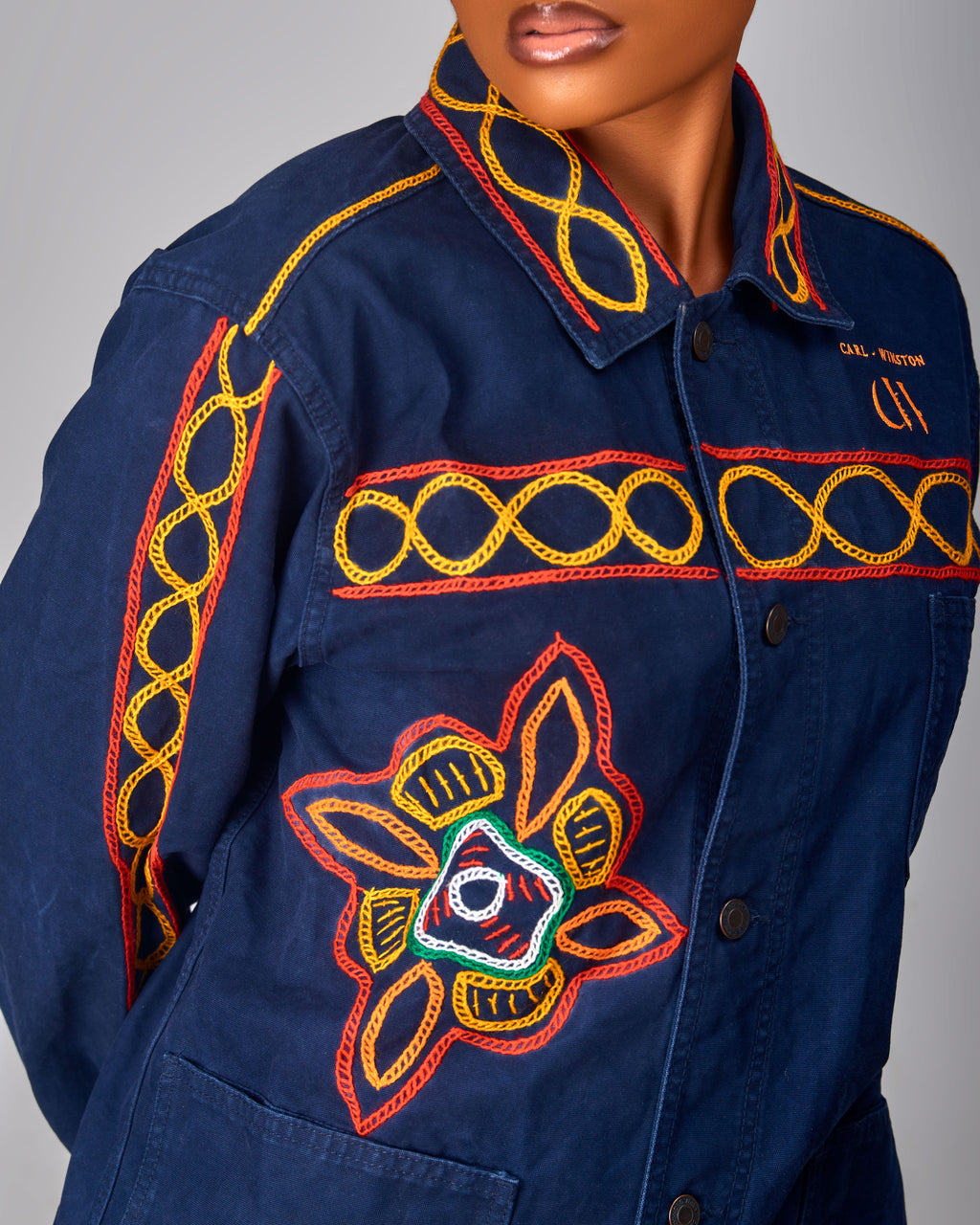 Carl-Winston Heritage Upcycled Coated Canvas Chore Jacket | Hand-Embroidered African Outerwear