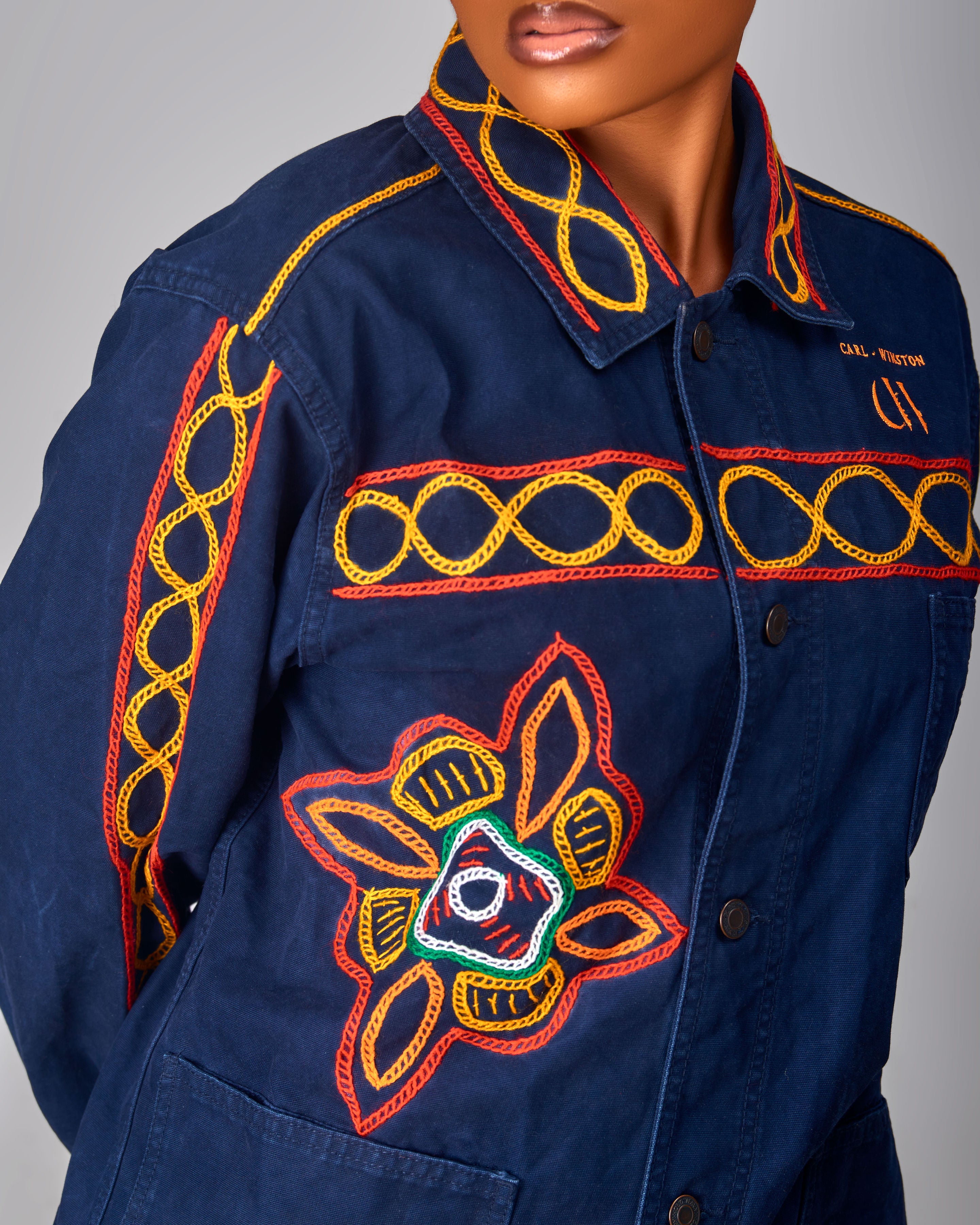 Carl-Winston Heritage Upcycled Coated Canvas Chore Jacket | Hand-Embroidered African Outerwear