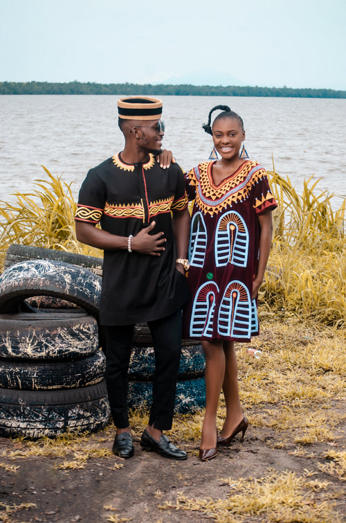 Handmade Cameroon Short-Sleeve Embroidered Bamenda Top Bamenda Embroidered Gown Carl Winston