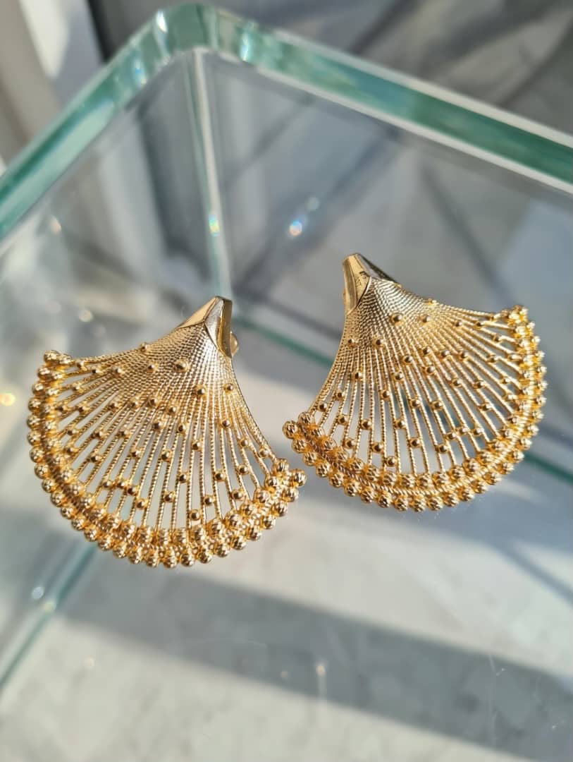 Ndeh Golden Fan Statement Earrings