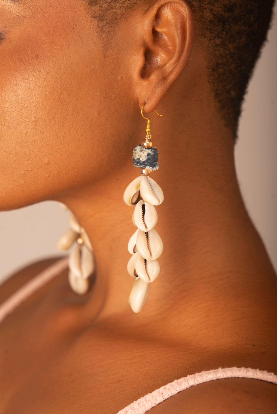 Ndeh Indigo Tide Cowrie Earrings