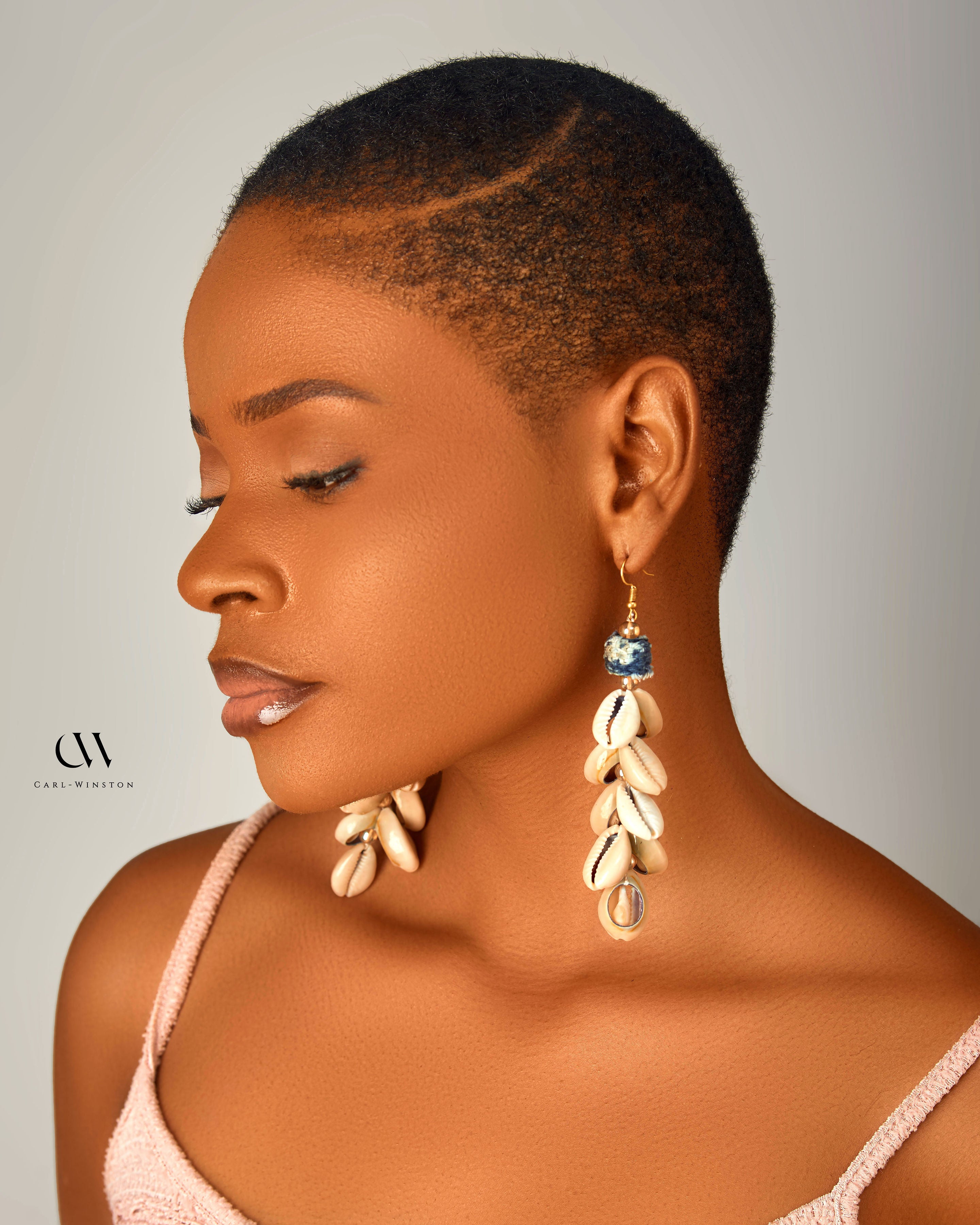 Ndeh Indigo Tide Cowrie Earrings