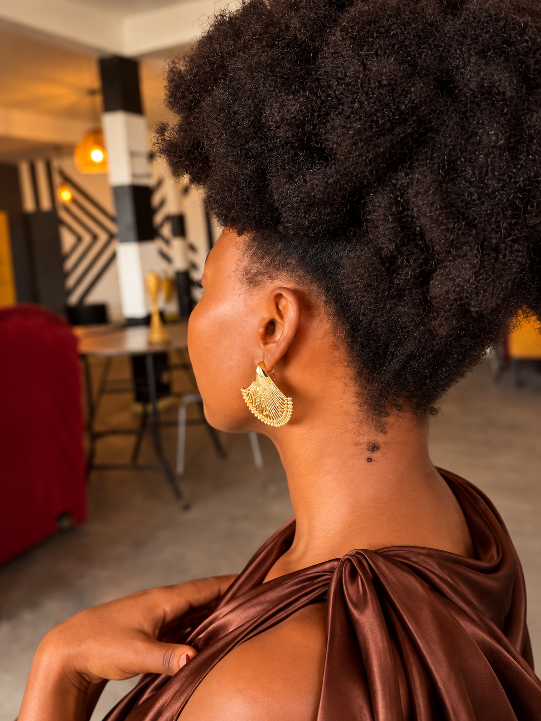 Ndeh Golden Fan Statement Earrings