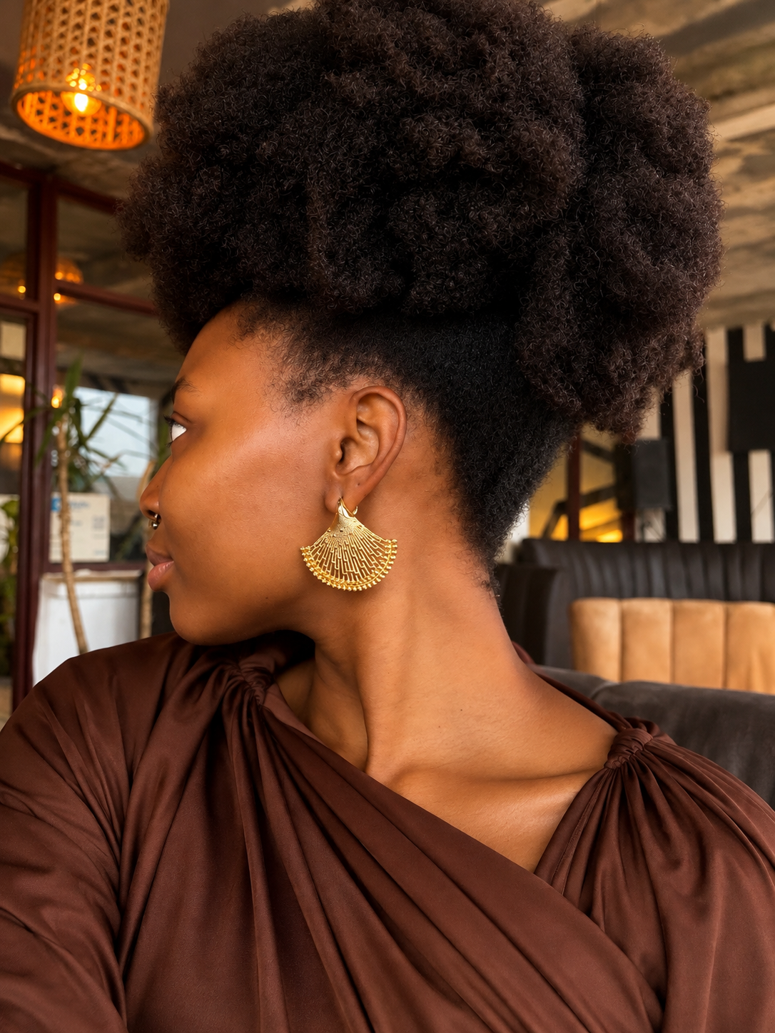 Ndeh Golden Fan Statement Earrings