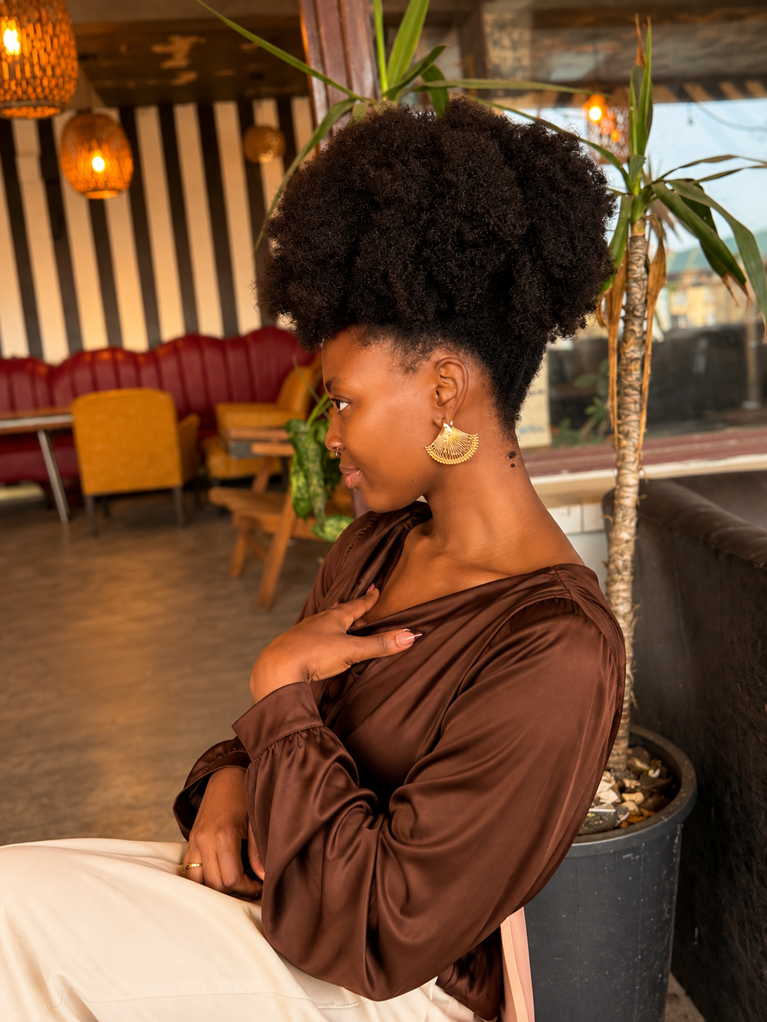 Ndeh Golden Fan Statement Earrings