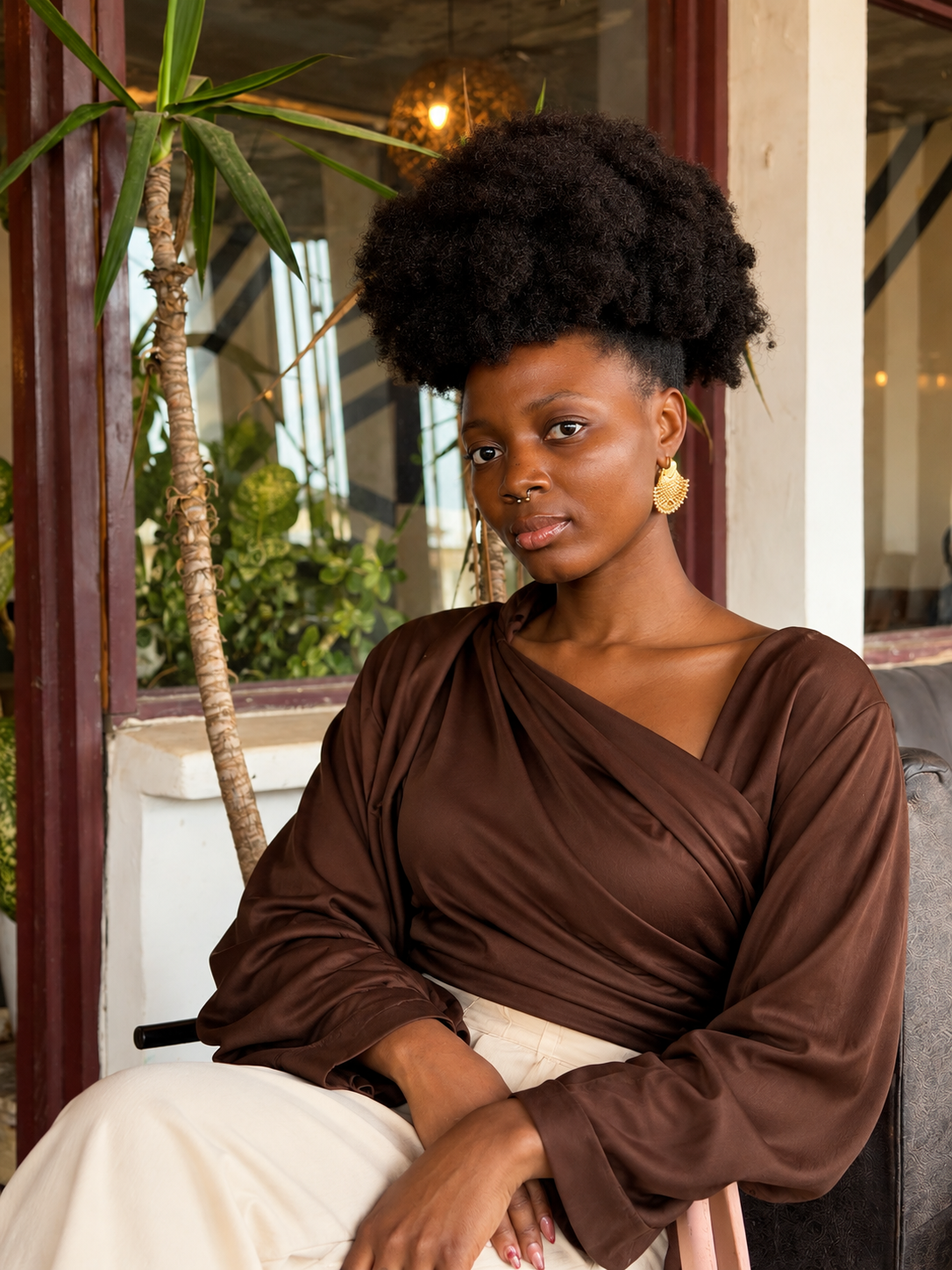 Ndeh Golden Fan Statement Earrings